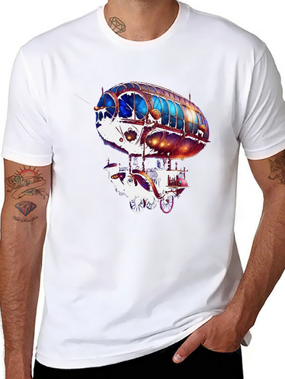 Steampunk Airship Graphic Tee - Black