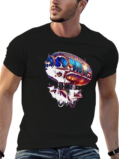 Steampunk Airship Graphic Tee - Black