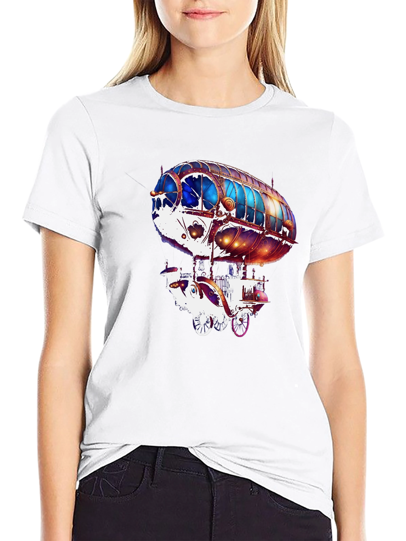 Steampunk Airship Graphic Tee - Black