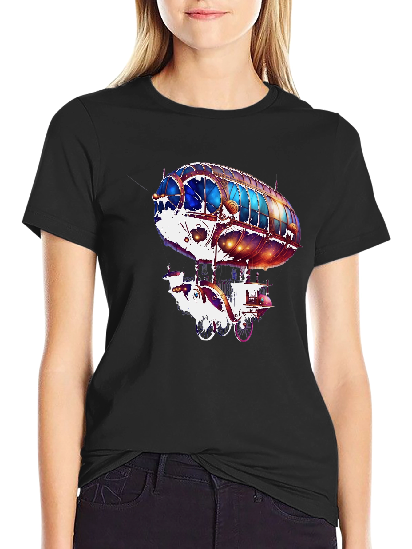 Steampunk Airship Graphic Tee - Black