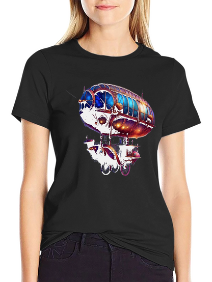 Steampunk Airship Graphic Tee - Black