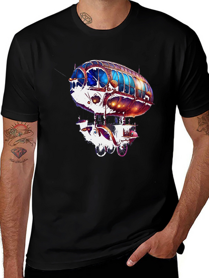 Steampunk Airship Graphic Tee - Black