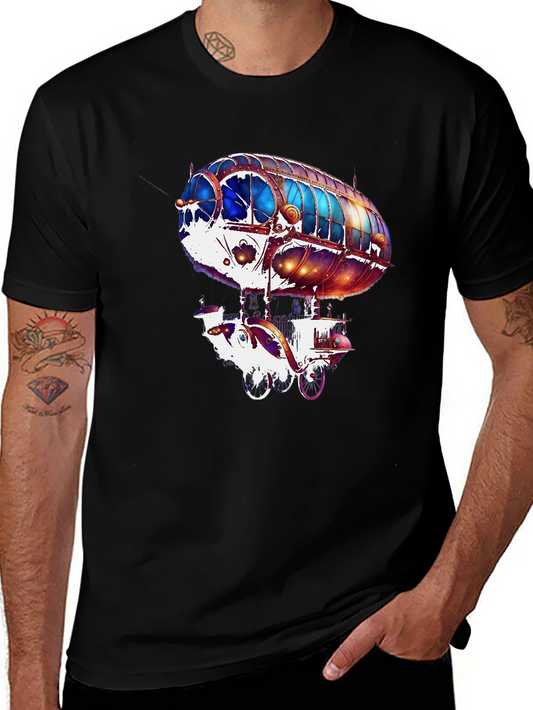Steampunk Airship Graphic Tee - Black