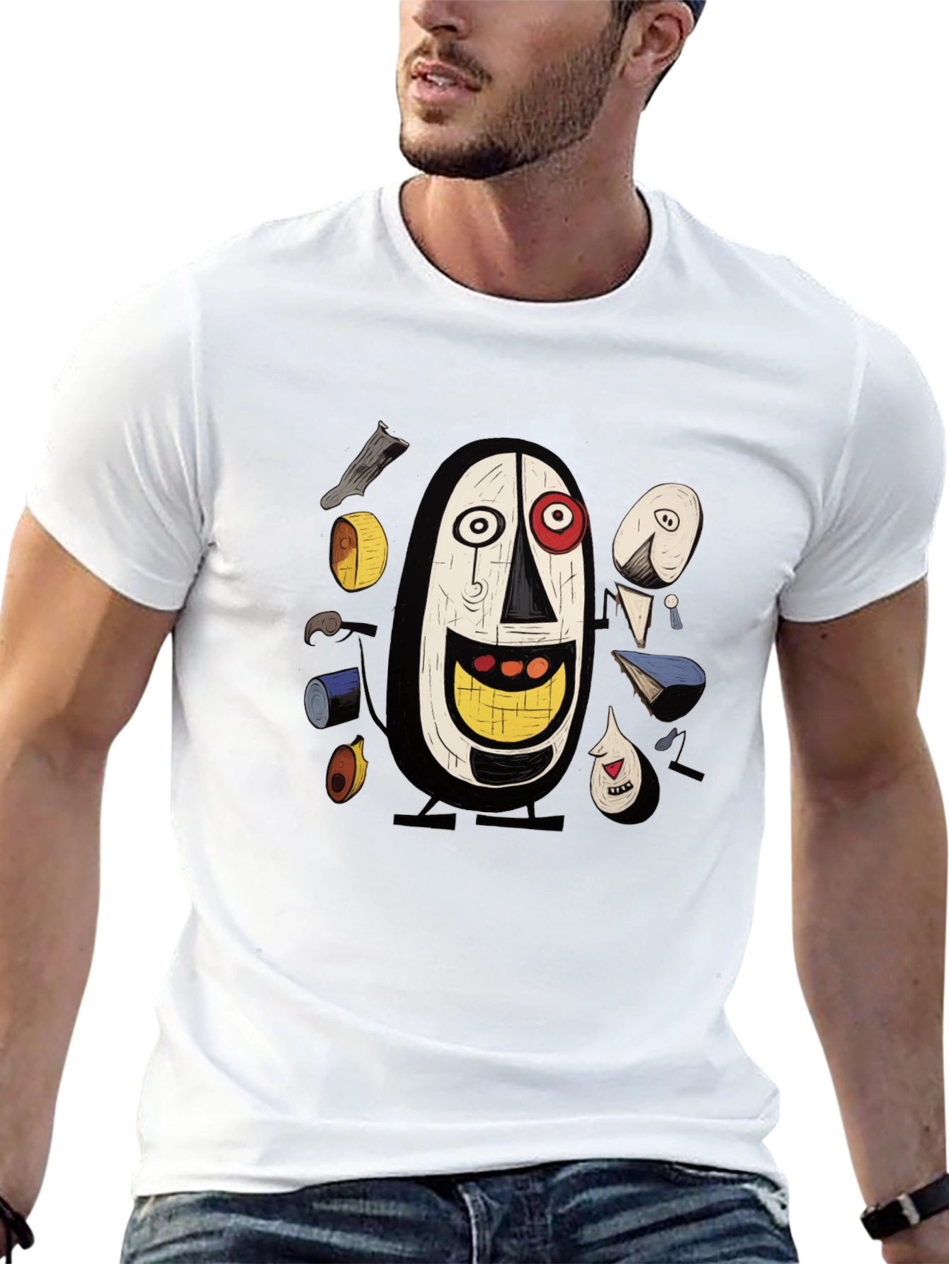 Abstract Art Graphic Tee - Black Cotton T-Shirt