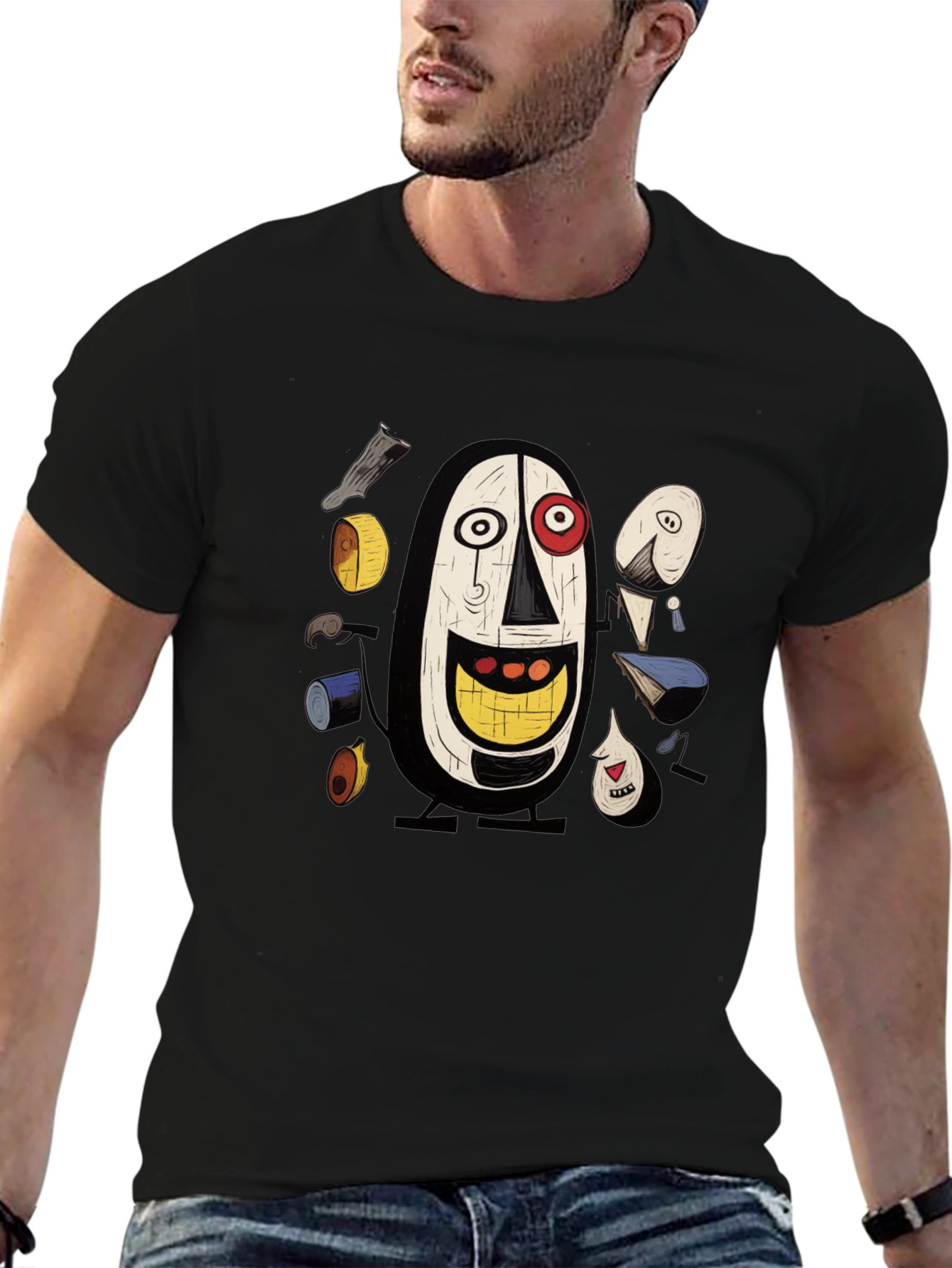 Abstract Art Graphic Tee - Black Cotton T-Shirt