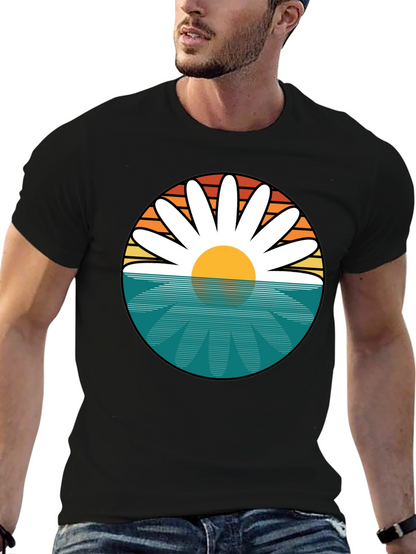 Retro Daisy Sunset T-Shirt - Beach Vibes