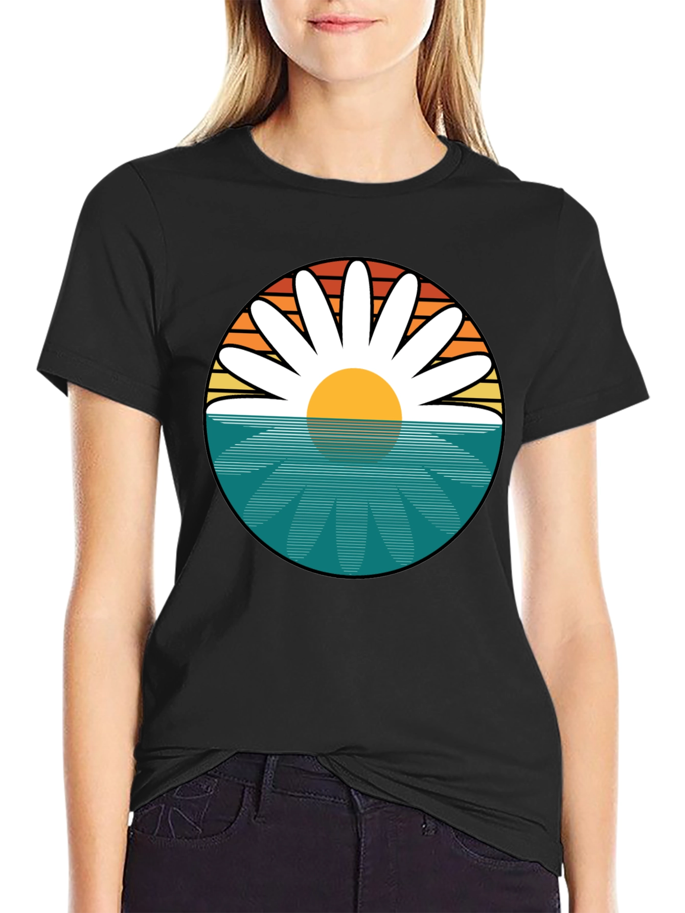 Retro Daisy Sunset T-Shirt - Beach Vibes