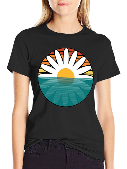 Retro Daisy Sunset T-Shirt - Beach Vibes