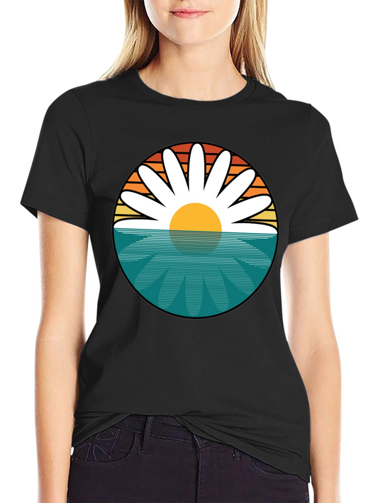 Retro Daisy Sunset T-Shirt - Beach Vibes