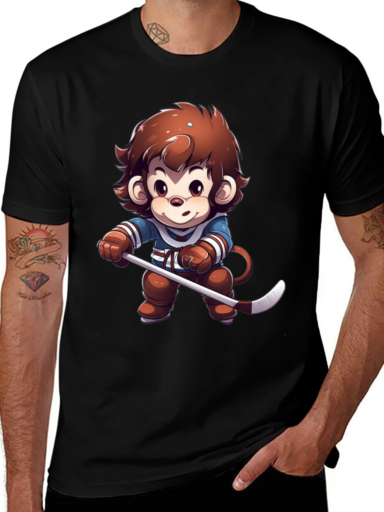 Cartoon Monkey Hockey Player T-Shirt