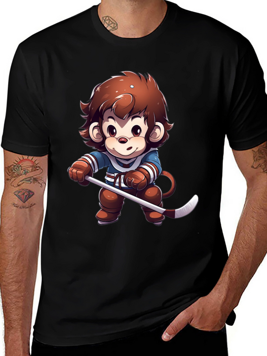 Cartoon Monkey Hockey Player T-Shirt