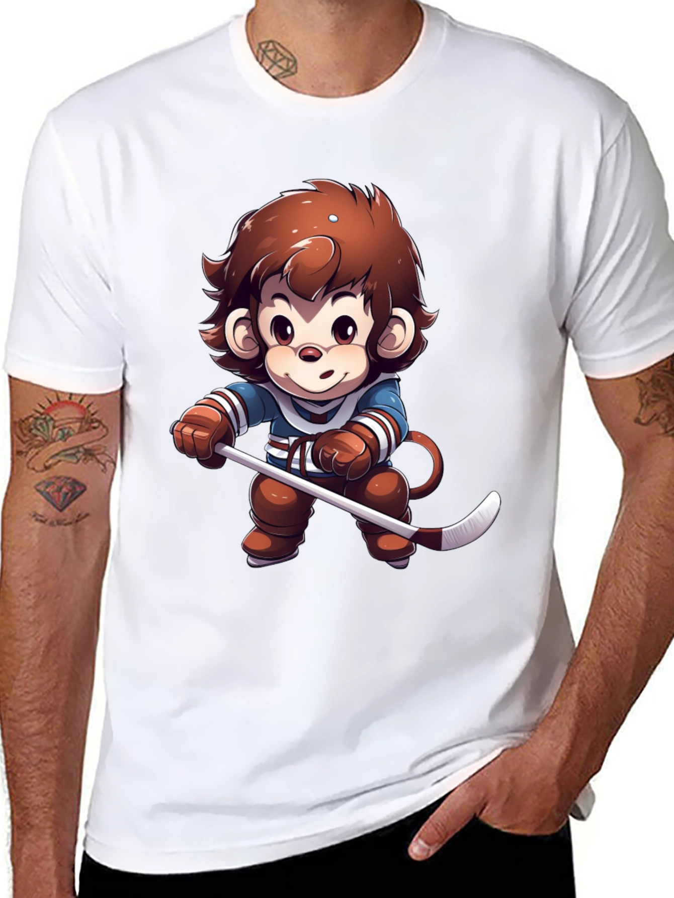 Cartoon Monkey Hockey Player T-Shirt