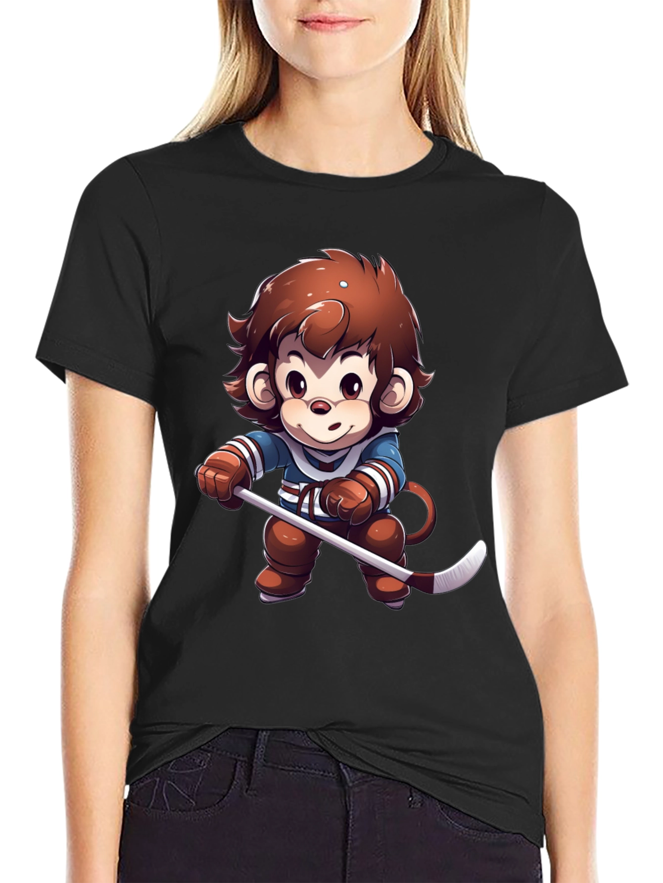 Cartoon Monkey Hockey Player T-Shirt