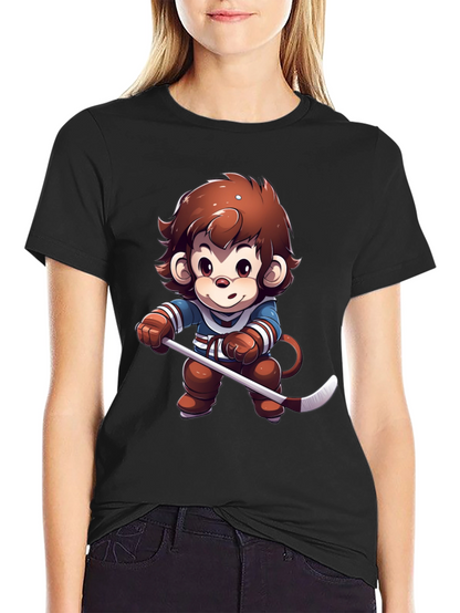 Cartoon Monkey Hockey Player T-Shirt
