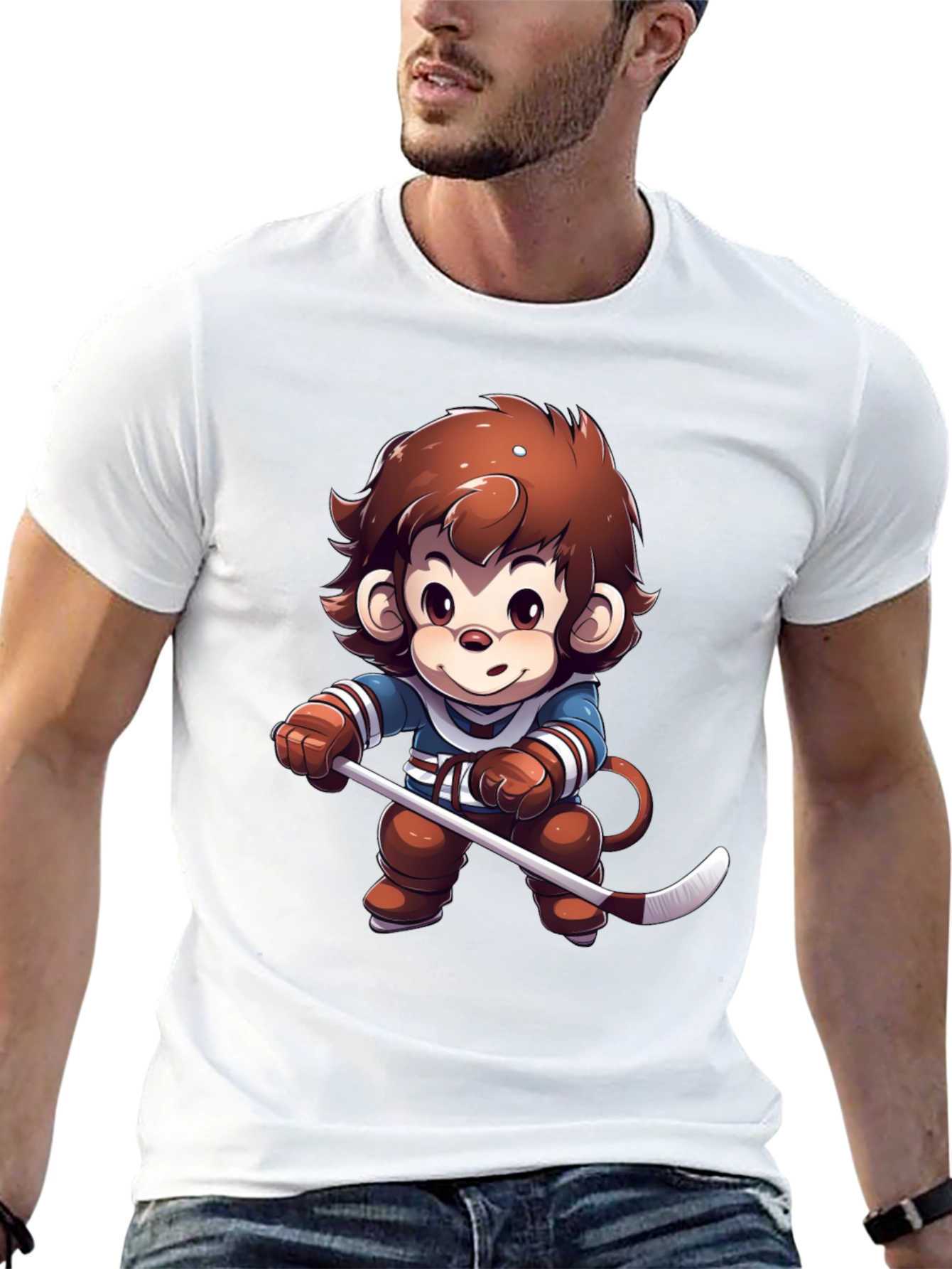 Cartoon Monkey Hockey Player T-Shirt
