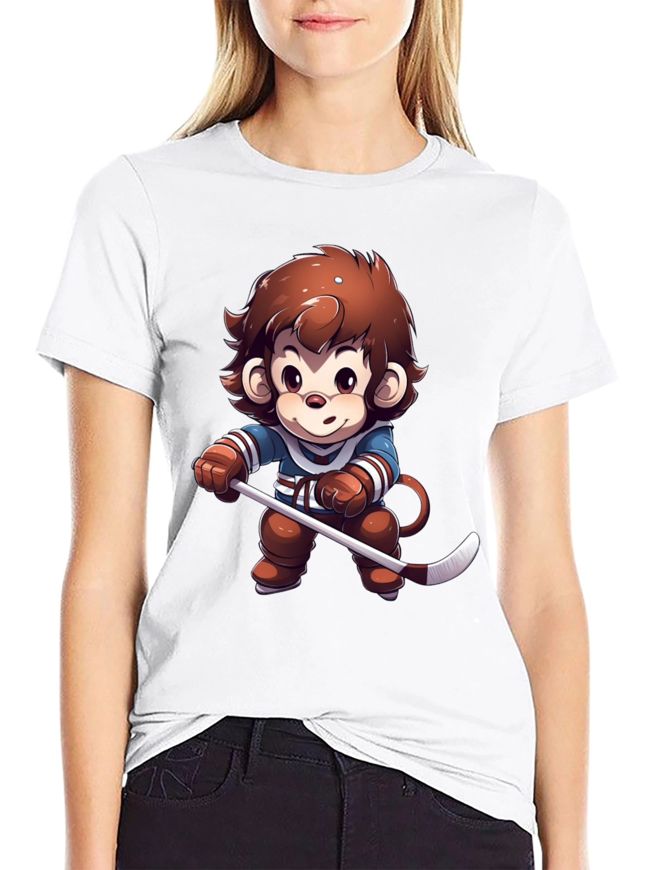 Cartoon Monkey Hockey Player T-Shirt