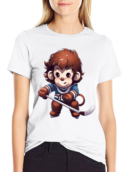Cartoon Monkey Hockey Player T-Shirt