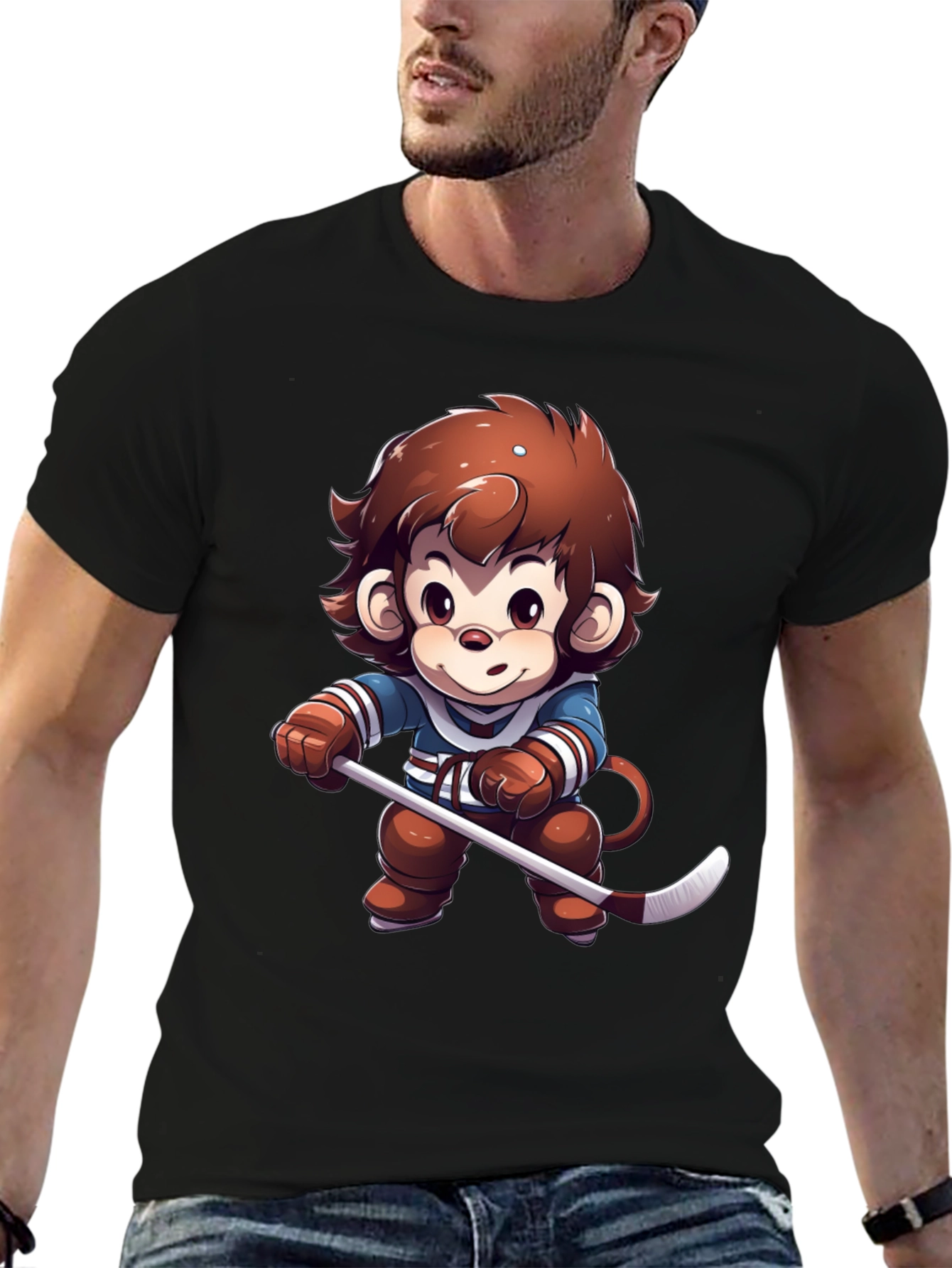 Cartoon Monkey Hockey Player T-Shirt