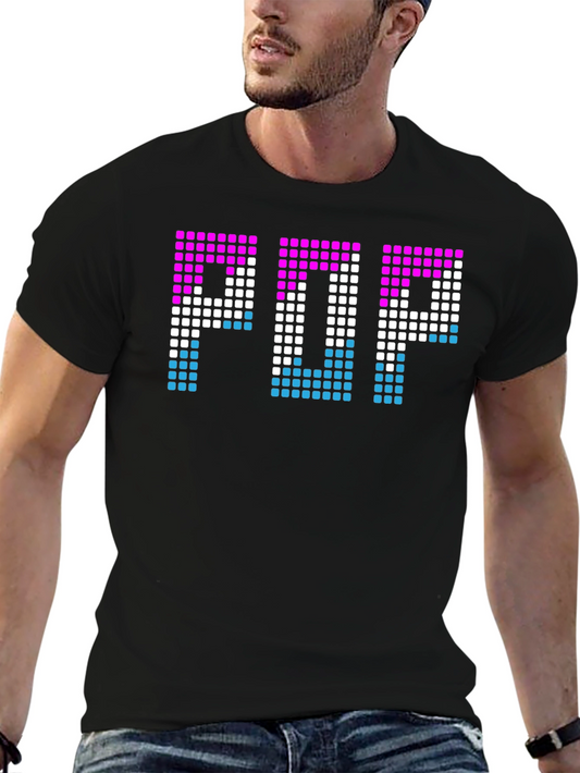 Retro Pixel POP Graphic Tee - Stylish Black Cotton T-Shirt