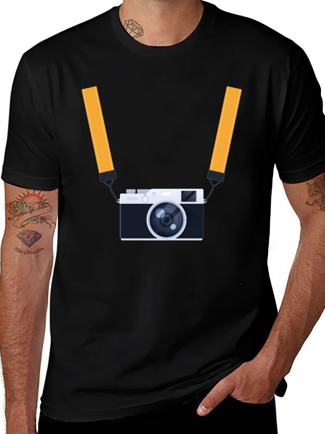 Mens Black T-Shirt with Camera Graphic