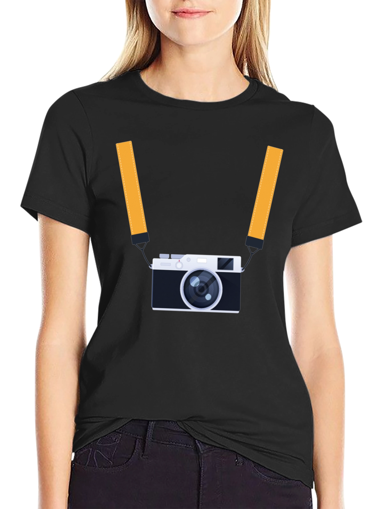 Mens Black T-Shirt with Camera Graphic
