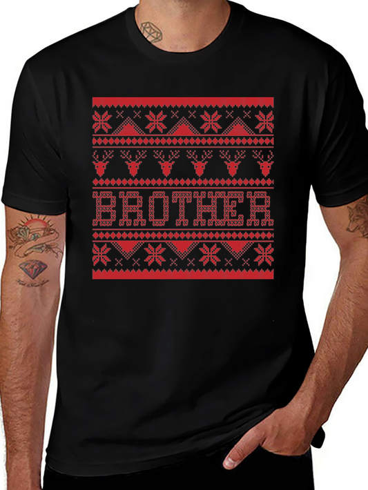 Brother Ugly Christmas Sweater Style Graphic T-Shirt