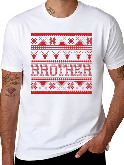 Brother Ugly Christmas Sweater Style Graphic T-Shirt