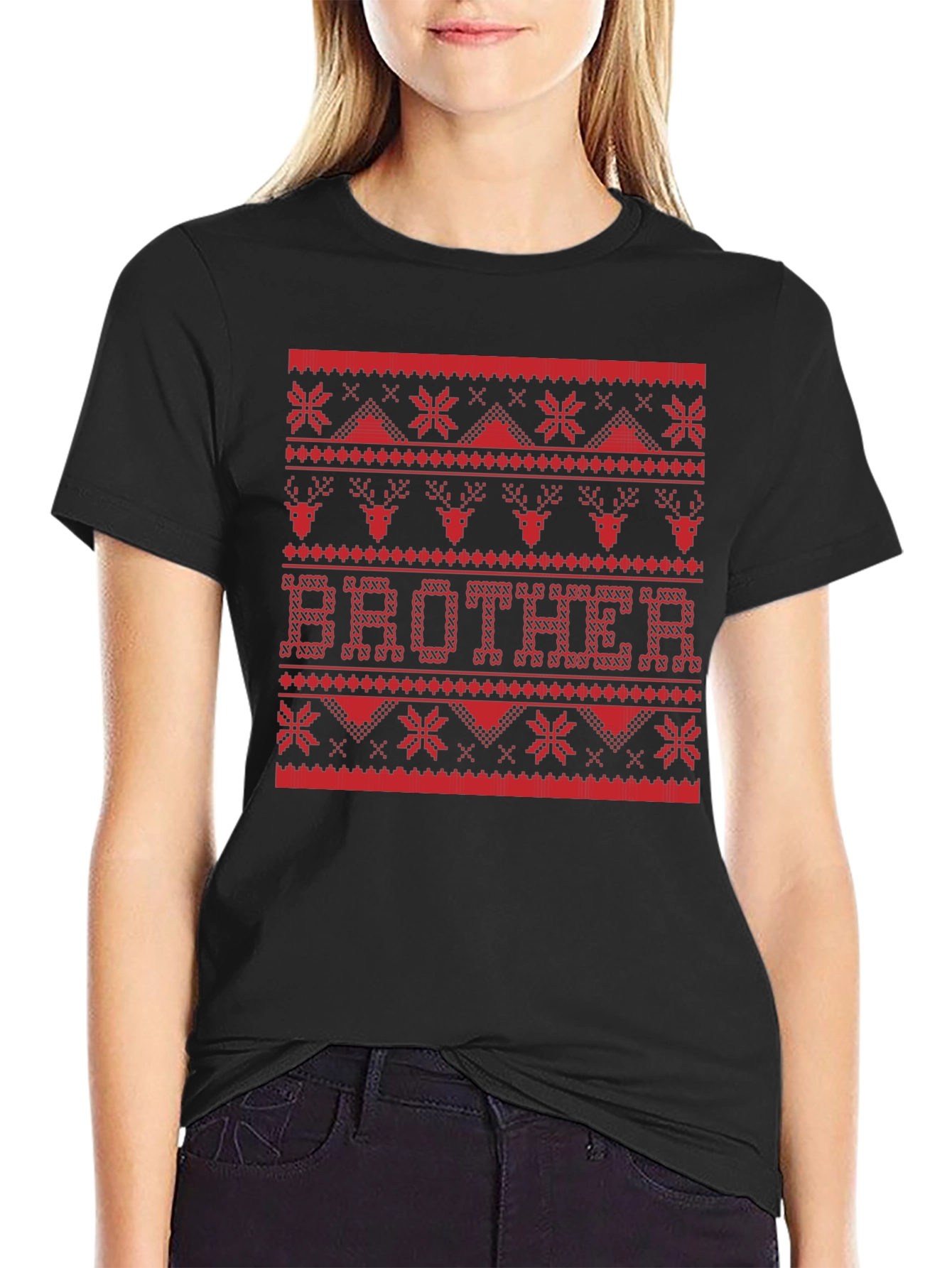 Brother Ugly Christmas Sweater Style Graphic T-Shirt