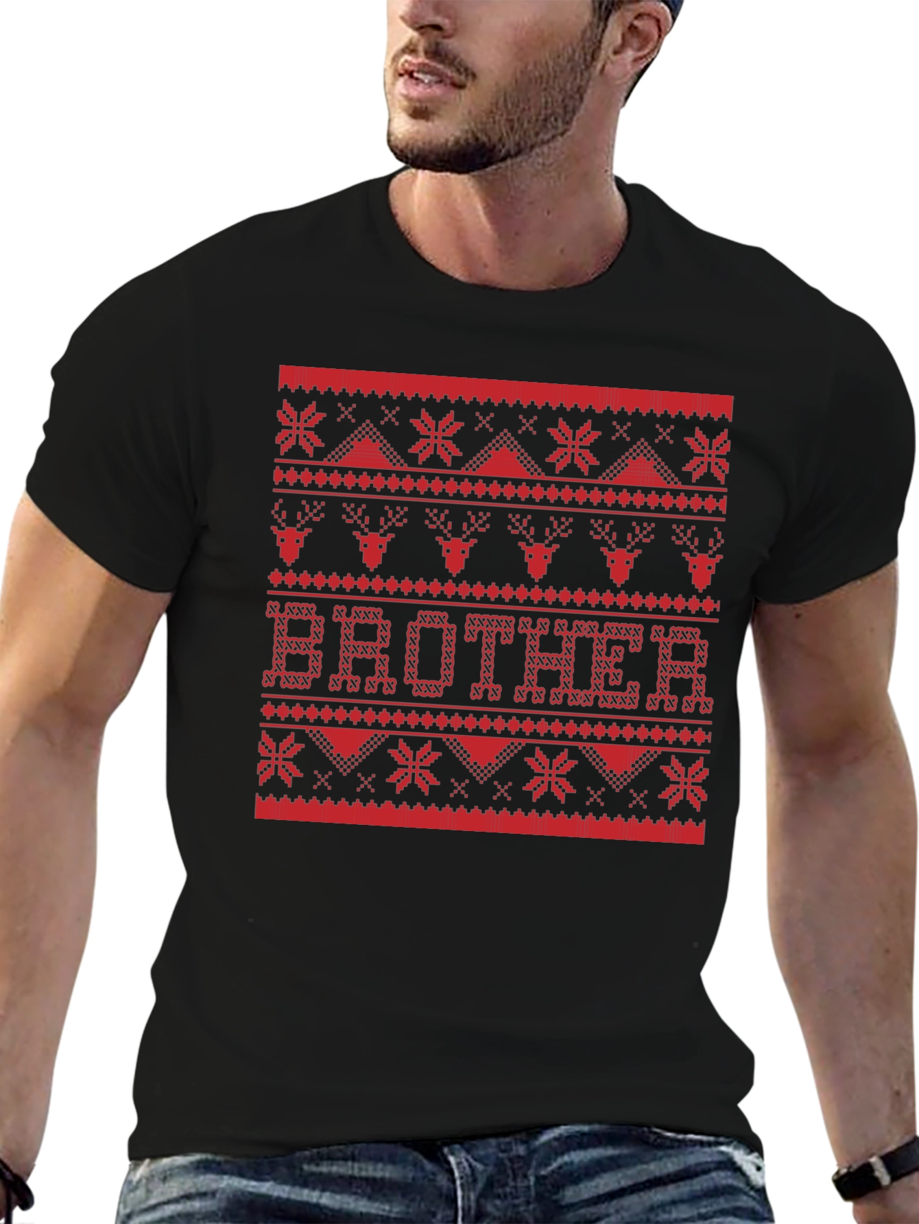 Brother Ugly Christmas Sweater Style Graphic T-Shirt