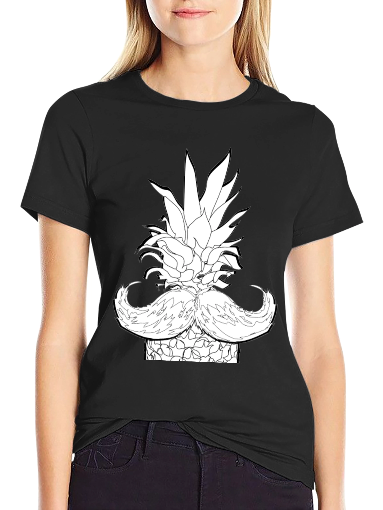 Pineapple Mustache Graphic T-Shirt - Black