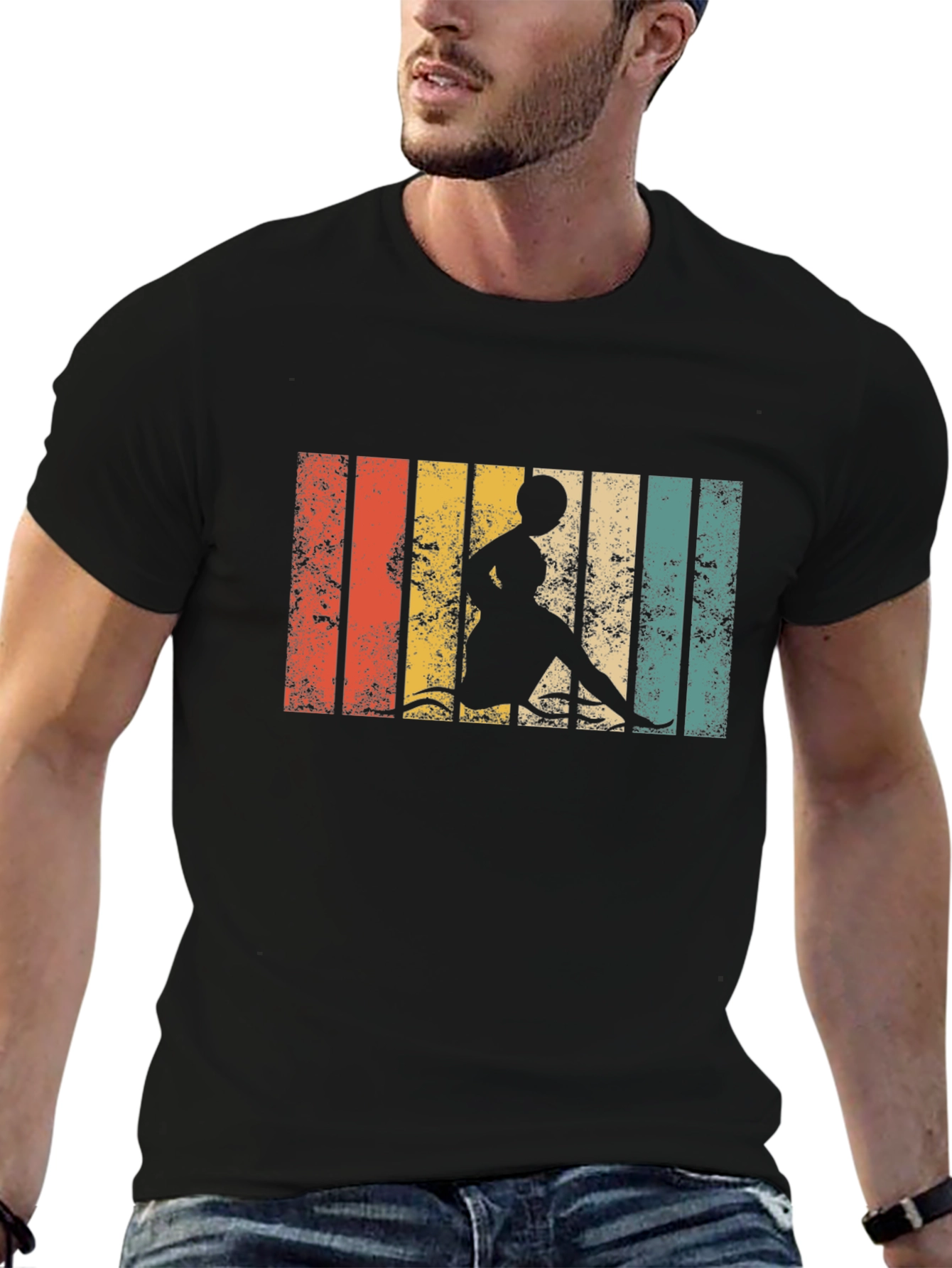 Retro Striped Woman Kayaking T-Shirt