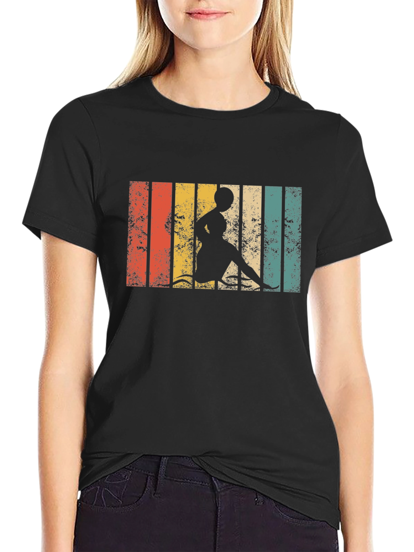 Retro Striped Woman Kayaking T-Shirt