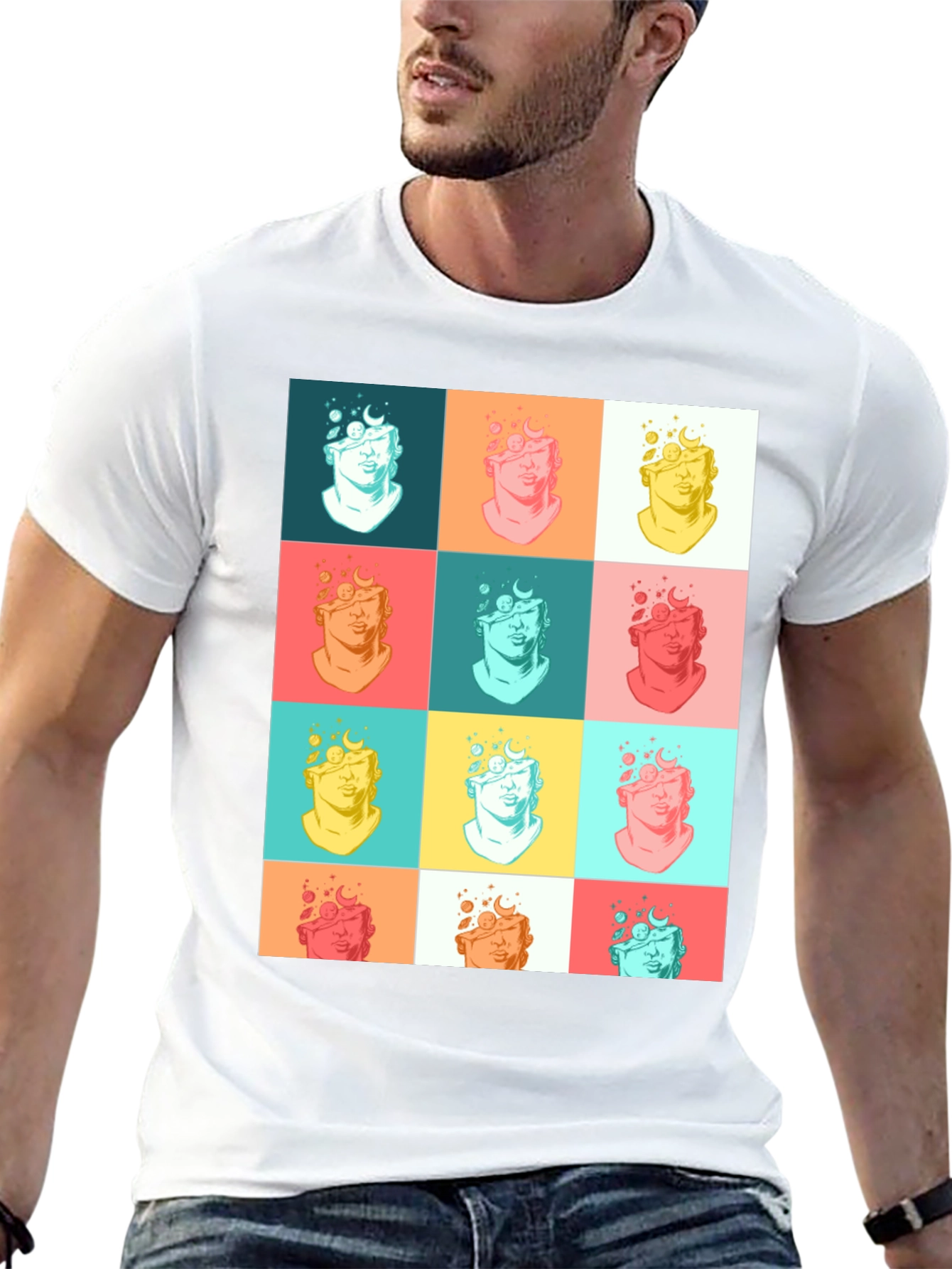 Pop Art Bust Graphic Black T-Shirt