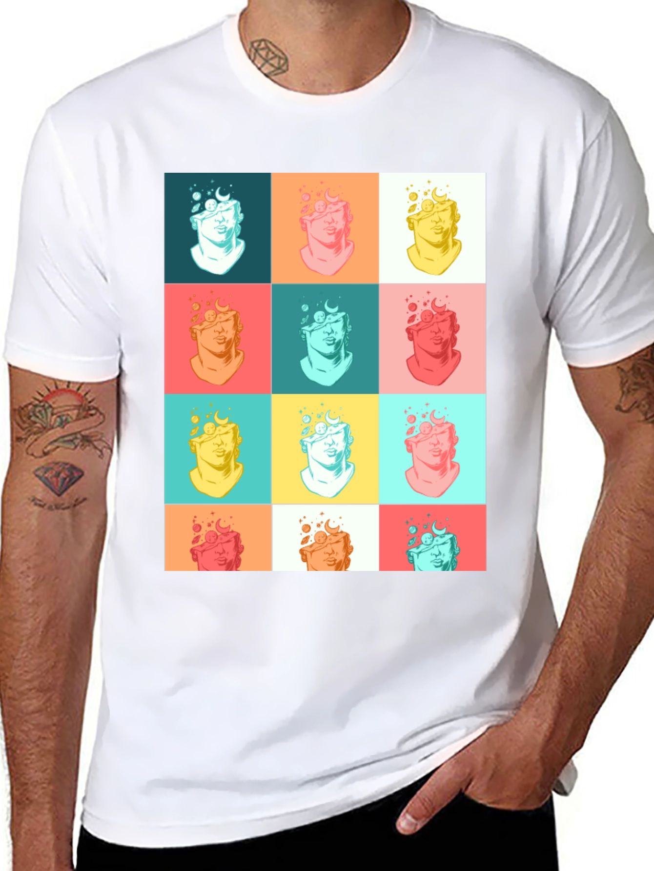 Pop Art Bust Graphic Black T-Shirt