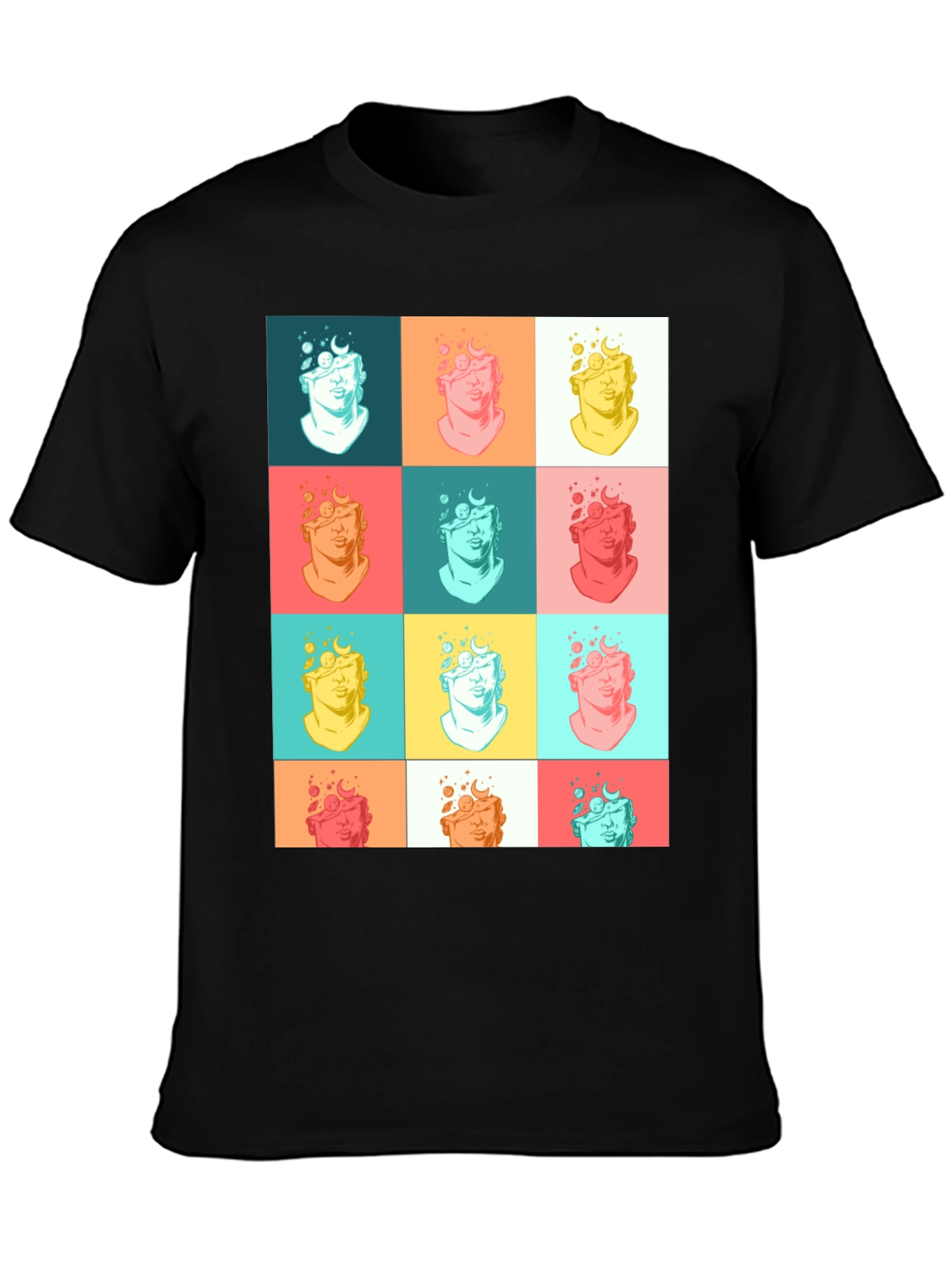 Pop Art Bust Graphic Black T-Shirt