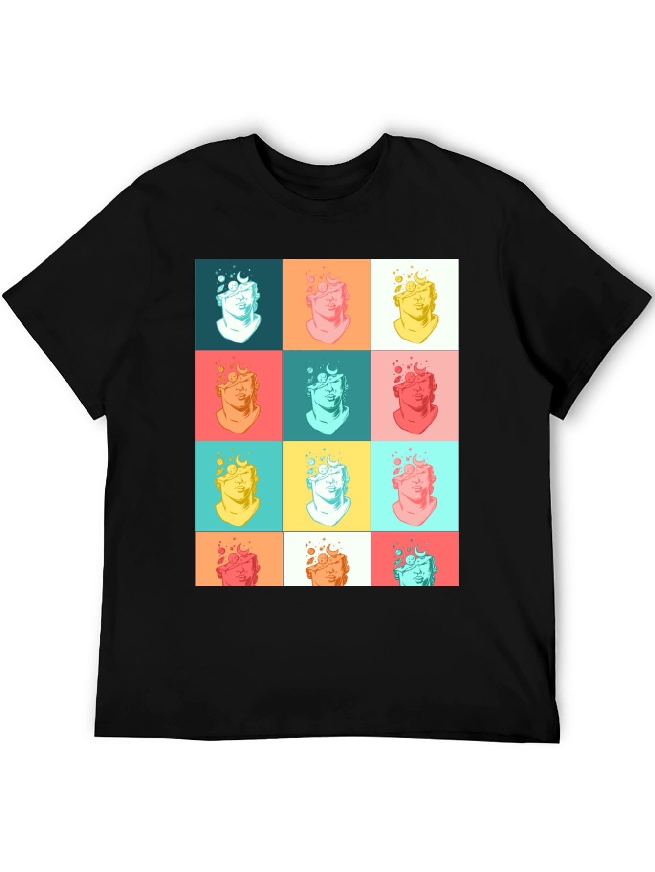 Pop Art Bust Graphic Black T-Shirt