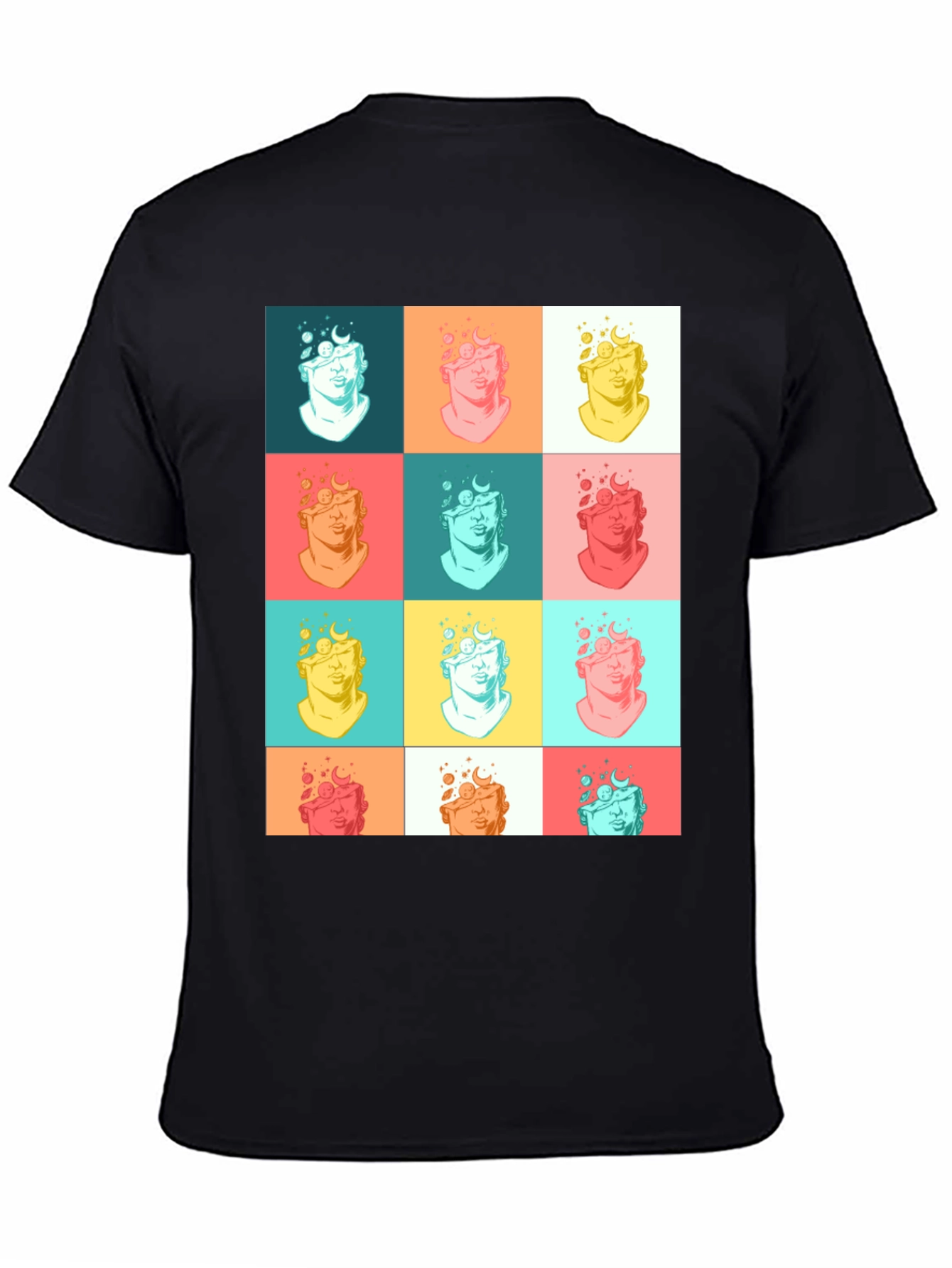 Pop Art Bust Graphic Black T-Shirt