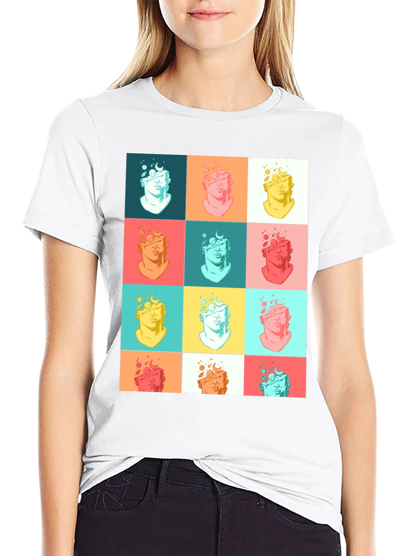 Pop Art Bust Graphic Black T-Shirt