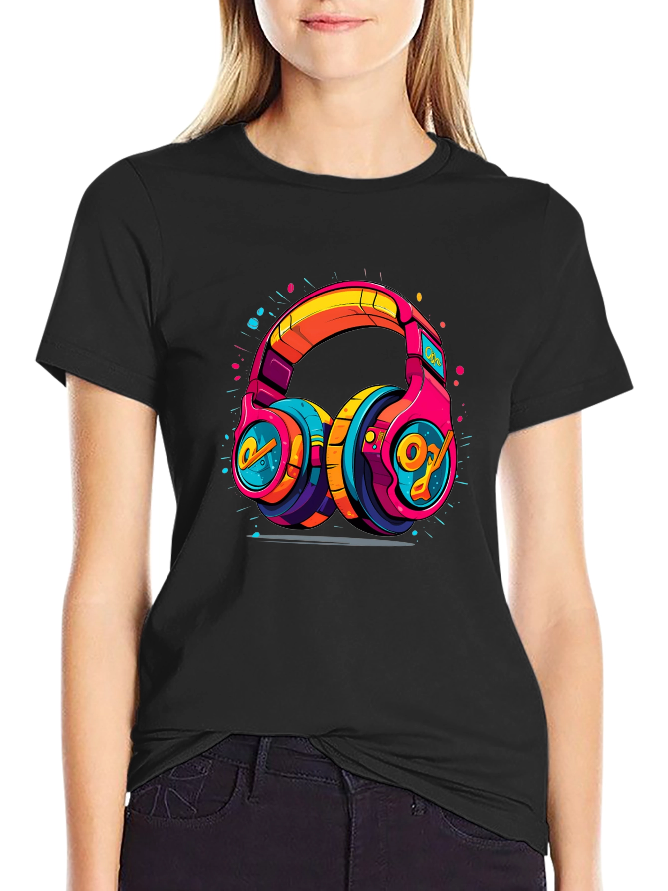 Vibrant Graphic Headphones Black Tee