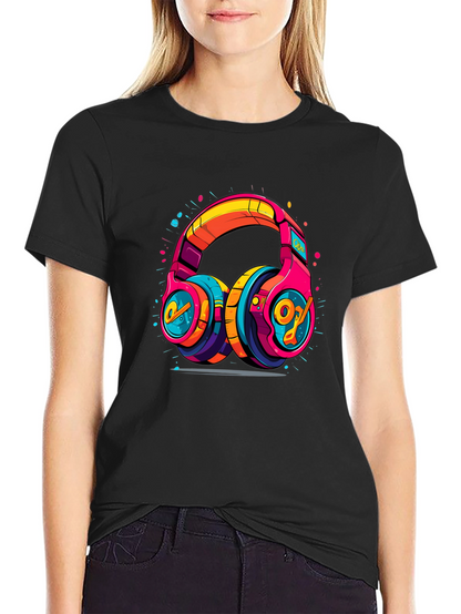 Vibrant Graphic Headphones Black Tee