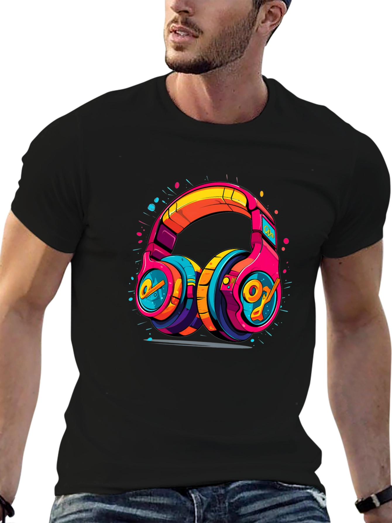 Vibrant Graphic Headphones Black Tee