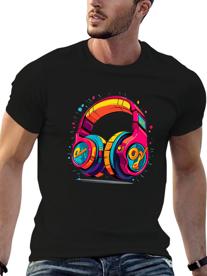 Vibrant Graphic Headphones Black Tee