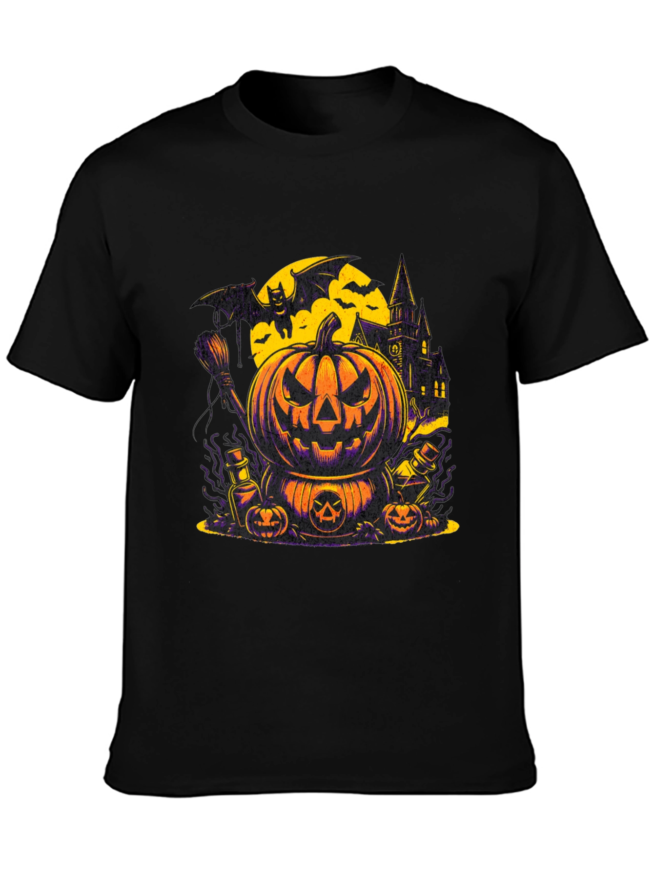 Halloween Pumpkin & Bat Graphic T-Shirt
