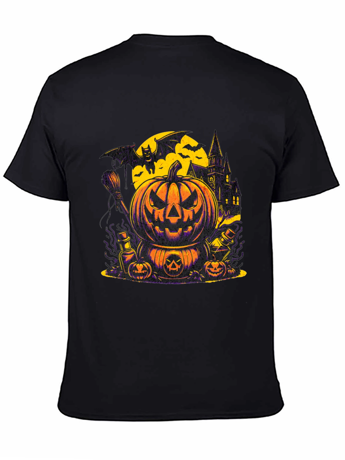 Halloween Pumpkin & Bat Graphic T-Shirt
