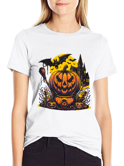 Halloween Pumpkin & Bat Graphic T-Shirt