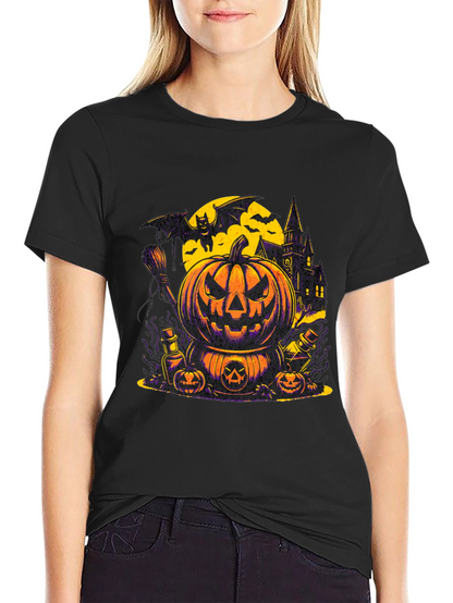 Halloween Pumpkin & Bat Graphic T-Shirt