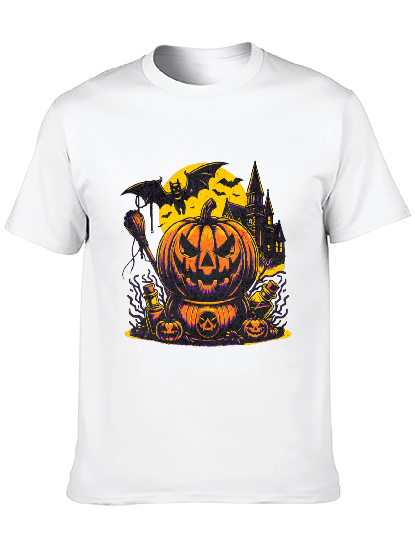 Halloween Pumpkin & Bat Graphic T-Shirt