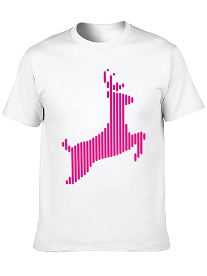 Abstract Pink Deer Graphic Black T-Shirt