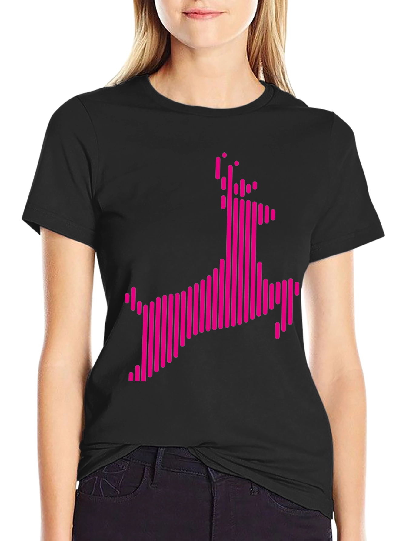 Abstract Pink Deer Graphic Black T-Shirt