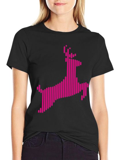 Abstract Pink Deer Graphic Black T-Shirt